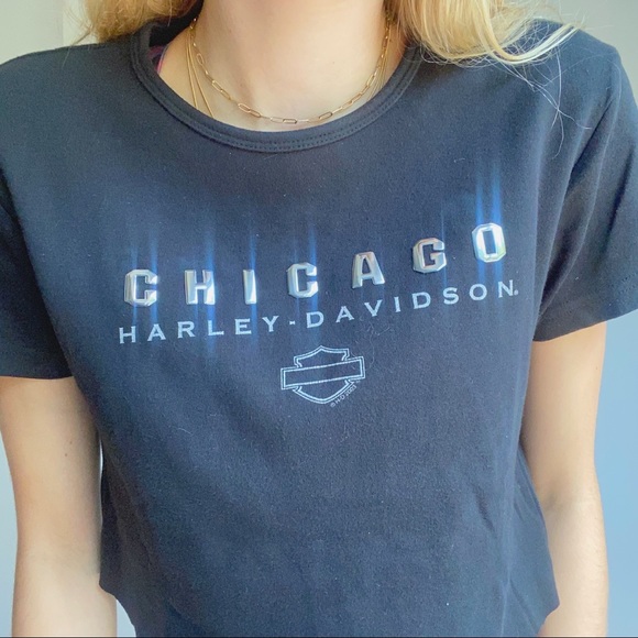 Harley Davidson Chicago Cropped Black Tee - Picture 4 of 5